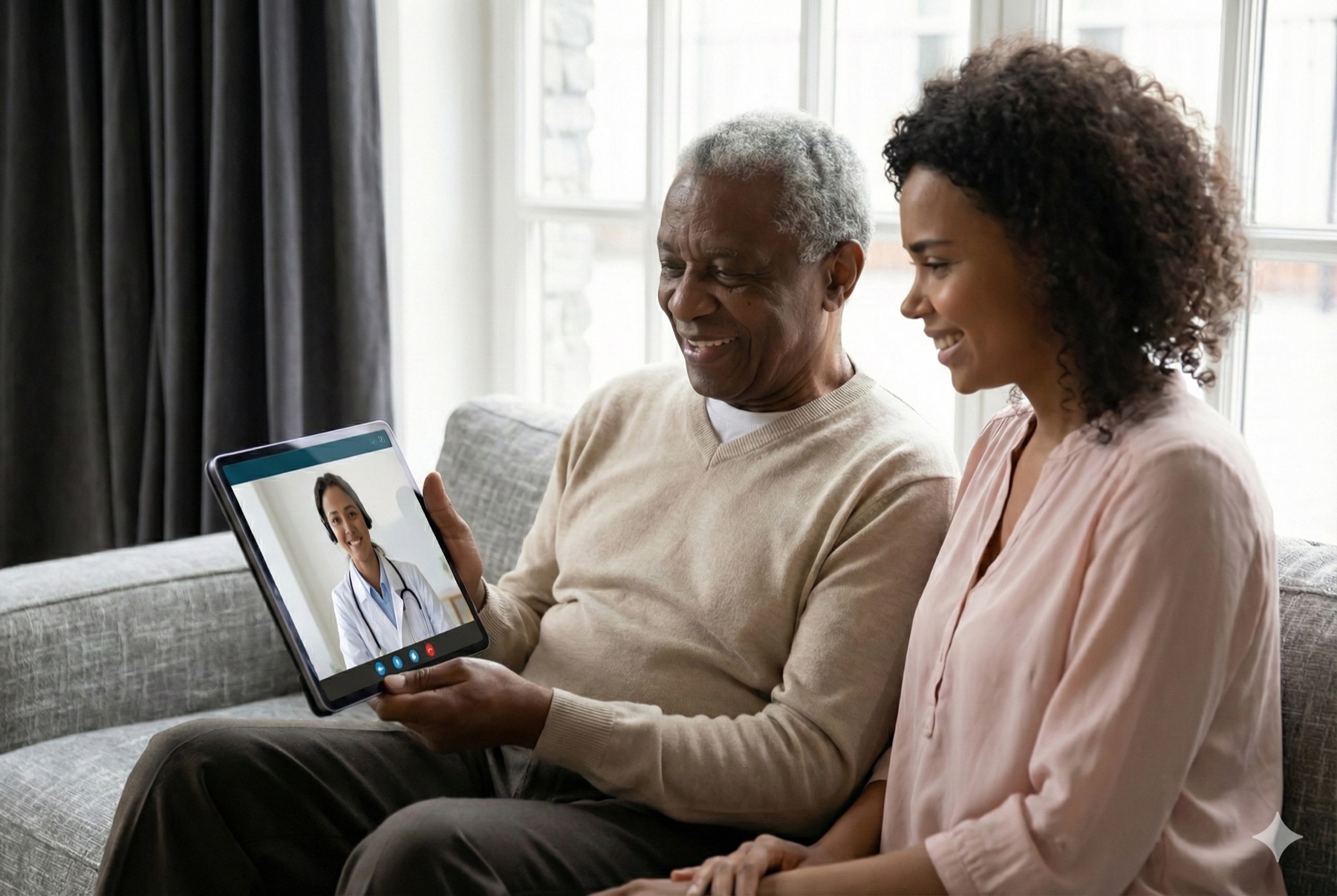 Patient and family member on a virtual cardiovascular consultation